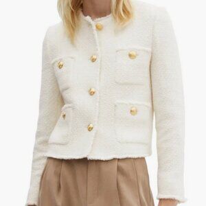 Mango Pocket Tweed Jacket w/ Gold Buttons | Size M